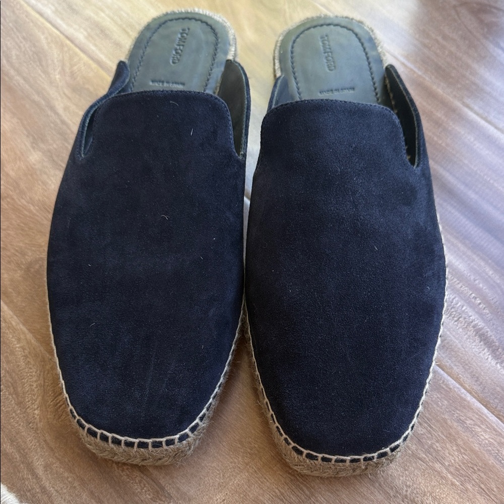 Tom Ford Navy Suede Espadrille Slip-On Mules